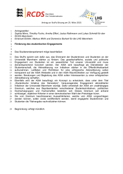 Antrag zur StuPa-Sitzung am 25. März 2015 An