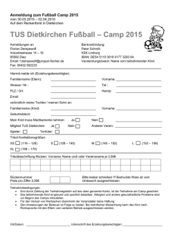 Anmeldeformular TUS Dietkirchen Camp 2015