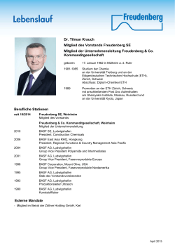 Dr. Tilman Krauch Mitglied des Vorstands Freudenberg SE Mitglied