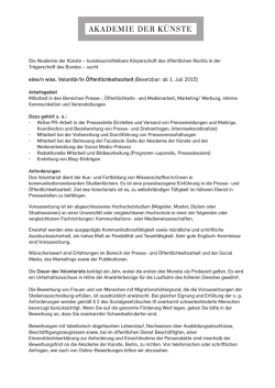 eine/n wiss. Volont&auml;r/in &Ouml;ffentlichkeitsarbeit (Besetzbar: ab 1. Juli
