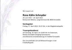 Rosa Kälin-Schnyder - Kath. Pfarrei Einsiedeln