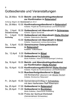 Gottesdienste und Veranstaltungen April-Mai 2015