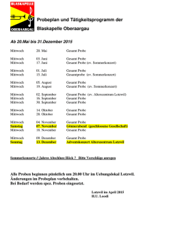 Probeplan und Tätigkeitsprogramm der Blaskapelle Oberaargau