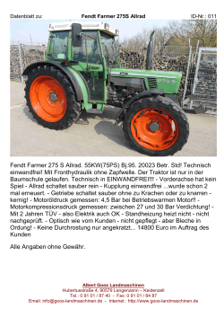 Fendt Farmer 275 S Allrad. 55KW(75PS) Bj.95. 20023 Betr. Std