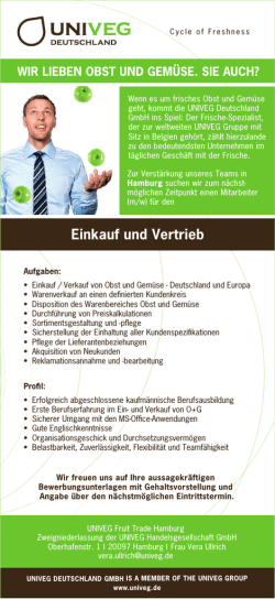 Einkauf und Vertrieb - UNIVEG Deutschland GmbH