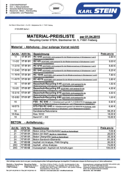 Materialpreisliste - Karl Stein & S&ouml;hne