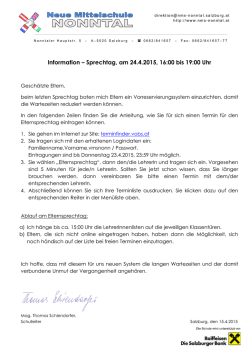 Information &ndash; Sprechtag, am 24.4.2015, 16:00 bis 19