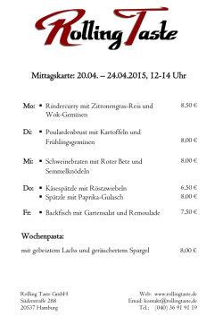 Mittagskarte: 20.04. – 24.04.2015, 12-14 Uhr