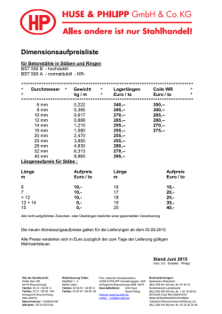 Dimensionsaufpreisliste