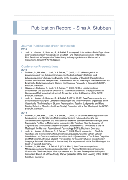 Publication Record – Sina A. Stubben