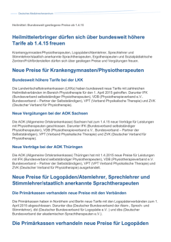 Heilmittel: Bundesweit gestiegene Preise ab 1.4.15