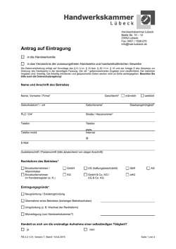 Antrag auf Eintragung - der Handwerkskammer L&uuml;beck