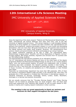 12th International Life Science Meeting IMC University of Applied