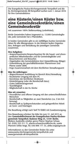 eine K&uuml;sterin/einen K&uuml;ster bzw. eine Gemeindesekret&auml;rin/einen
