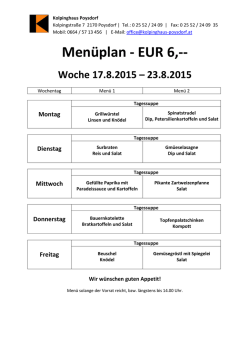 Menüplan - EUR 6,-- - Kolpinghaus Poysdorf