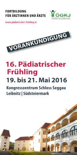 16. Pädiatrischer Frühling - Universitätsklinik für Kinder