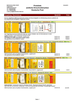 Preisliste amtliche Einschreibmarken Deutsche Post