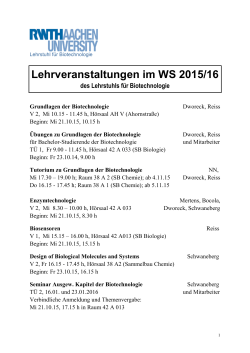 Courses offered in WS15/16 - Institut für Biotechnologie der RWTH