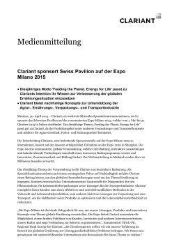 Clariant sponsort Swiss Pavilion auf der Expo Milano 2015