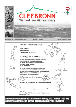 Amtsblatt der Gemeinde Cleebronn Woche 12/2015 Freitag, 20