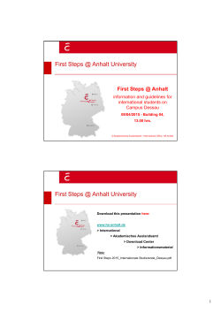 First Steps @ Anhalt University First Steps @ Anhalt University