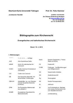 Ausführliche Bibliographie zur Vorlesung "Kirchenrecht"
