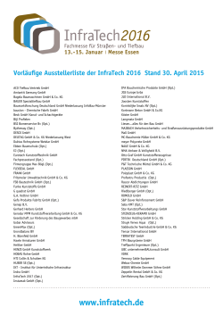 Vorläufige Ausstellerliste der InfraTech 2016 Stand 30. April 2015