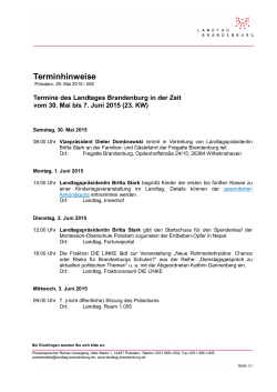 Termine des Landtages vom 30.05. bis 07.06.2015 [ PDF , 132.5 KB]