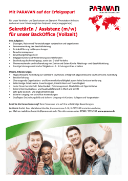 SekretärIn / Assistenz (m/w) für unser BackOffice (Vollzeit)
