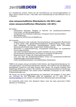 eine wissenschaftliche Mitarbeiterin (20-30%) oder einen