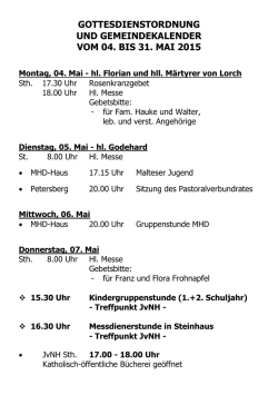 Gottesdienstordnung f&uuml;r Mai 2015 - Katholische Pfarrgemeinde St