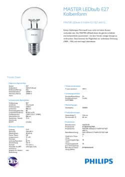 Hersteller Datenblatt Philips Master LED Lampe E27, 9W, warmwei&szlig;