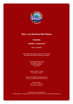 Preisliste f&uuml;r Abf&uuml;ller: Cadenhead
