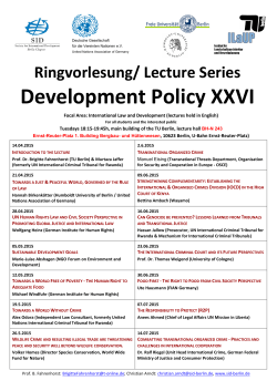 Ringvorlesung/ Lecture Series Development Policy XXVI - SID