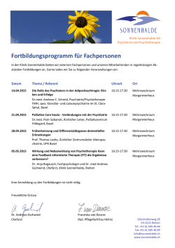Fortbildungsprogramm für Fachpersonen März - Mai
