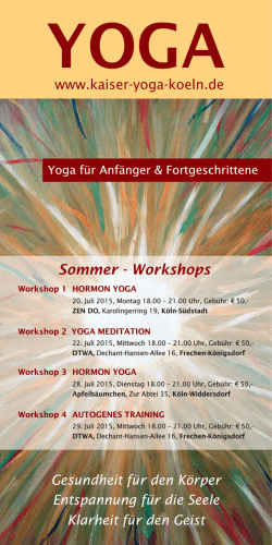Sommer-Workshops im Juli! - Yoga in Köln und Königsdorf