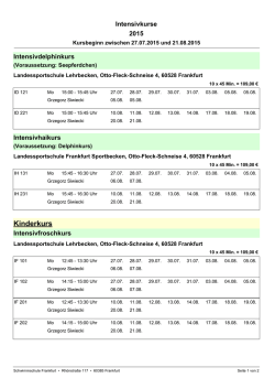 Intensivkurse 2015 - Schwimmschule Frankfurt