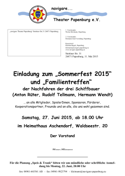 Einladung zum „Sommerfest 2015“ und „Familientreffen“