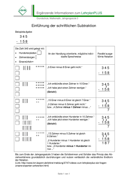 Einf&uuml;hrung der schriftlichen Subtraktion - LehrplanPLUS
