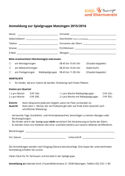 Anmeldung Spielgruppe 2015 2016 - Kind