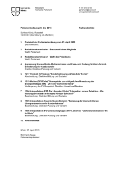 Parlamentssitzung 26. Mai 2015 Traktandenliste