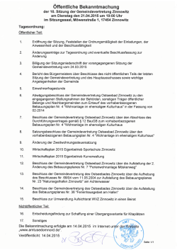 Tagesordnung der 10. Sitzung der Gemeindevertretung Ostseebad