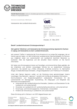 Betreff: Landtechniknetzwerk Gründungsworkshop II Sehr geehrte