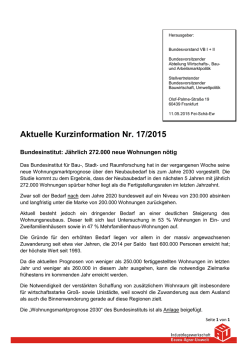 J&auml;hrlich 272.000 neue Wohnungen n&ouml;tig (Mai 2015)