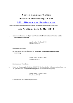 933. Sitzung des Bundesrates am 08.05.2015