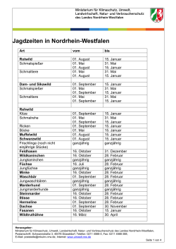 Jagdzeiten in Nordrhein-Westfalen - Kjs