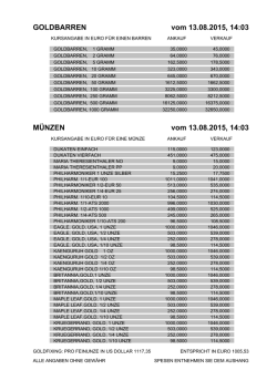GOLDBARREN vom 03.06.2015, 14:49 M&Uuml;NZEN vom 03.06.2015