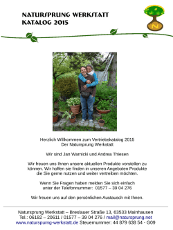 Natursprung Werkstatt Katalog 2015