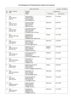 Liste der in Bayern anerkannten Pr&uuml;fingenieure f&uuml;r