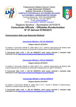 Stagione Sportiva &ndash; Sportsaison 2014/2015 Comunicato